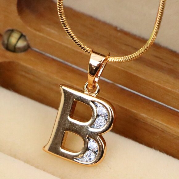 "Rose Gold Letter B Pendant with Crystals – 18K Gold Plated Charm, XPPT1351 - Picture 1 of 13
